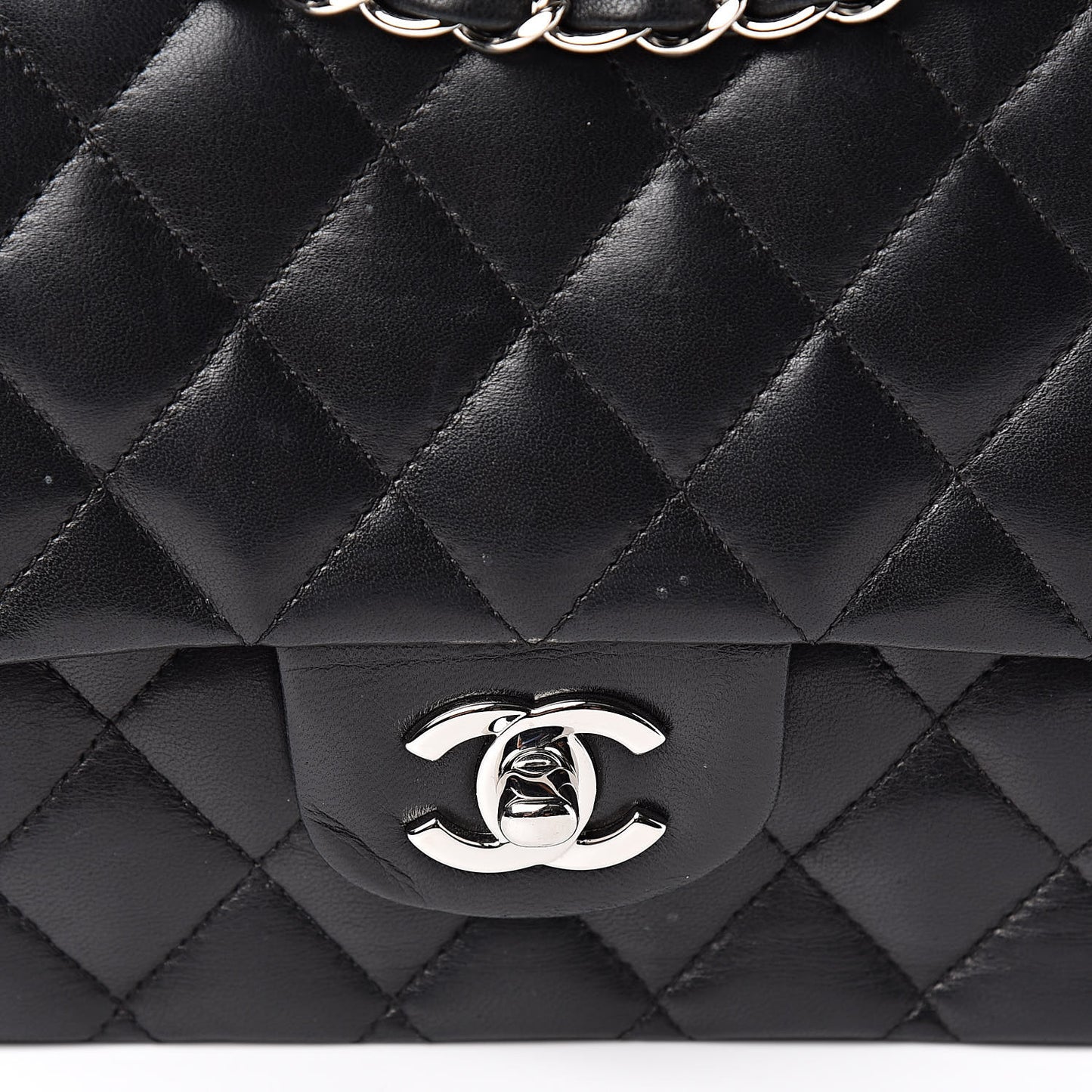 Lambskin Quilted Medium Double Flap Black