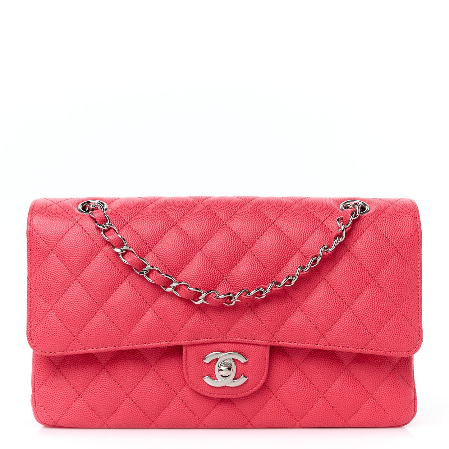 Caviar Quilted Medium Double Flap Dark Pink
