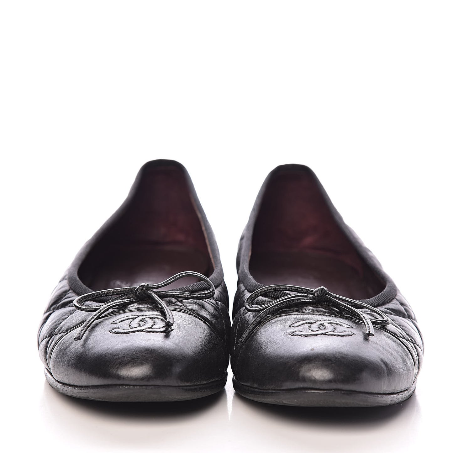 Aged Calfskin Quilted CC Cap Toe Ballerina Flats 37.5 Black