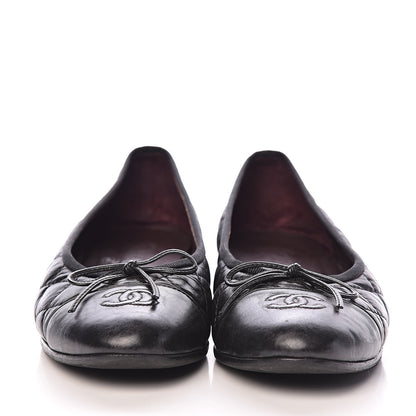 Chanel Aged Calfskin Quilted CC Cap Toe Ballerina Flats 37.5 Black 2 of 13