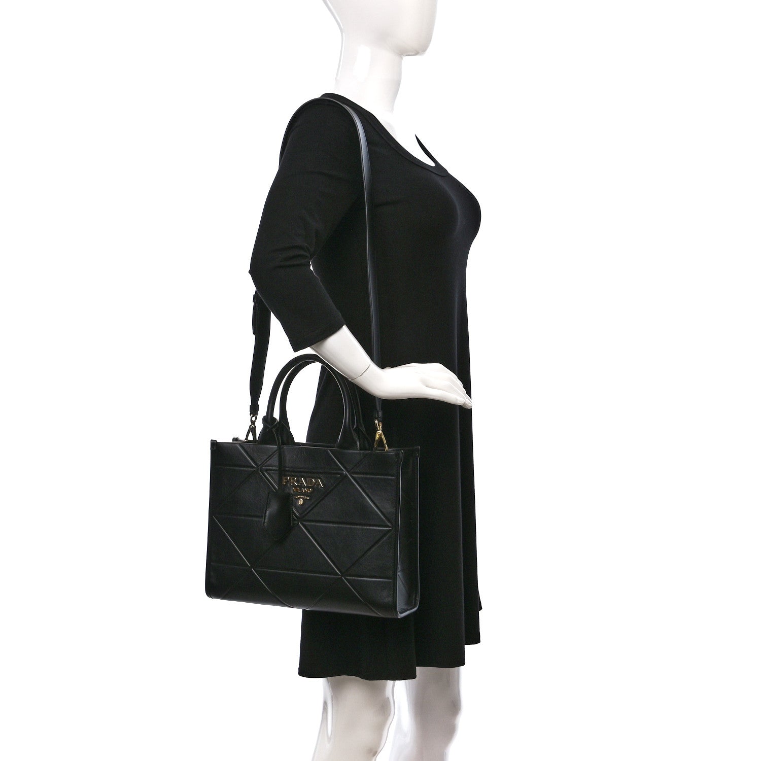 Prada Soft Calfskin Triangolo Symbole Embossed Small Tote Black 2 of 8