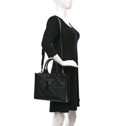 Prada Soft Calfskin Triangolo Symbole Embossed Small Tote Black 2 of 8