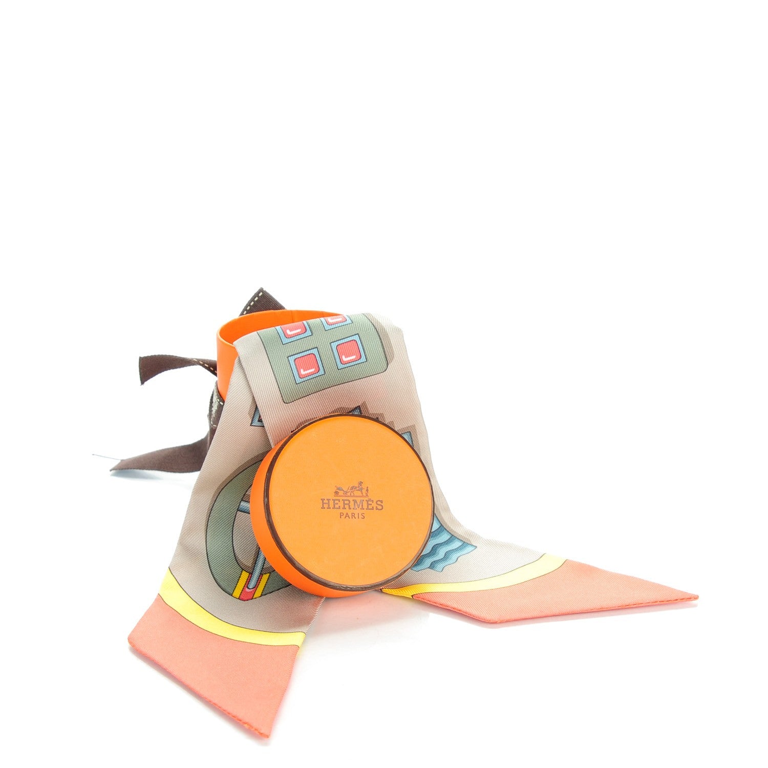 Hermes Silk Carre En Boucles Twilly Mastic Saumon Vert 6 of 6