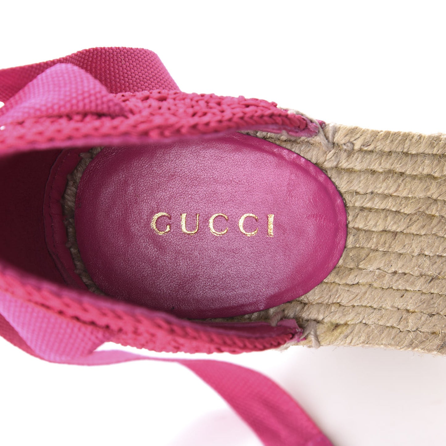 Cotton Crochet Pearly GG Ankle Wrap Platform Espadrille Wedges 36 Cyclamen Rose