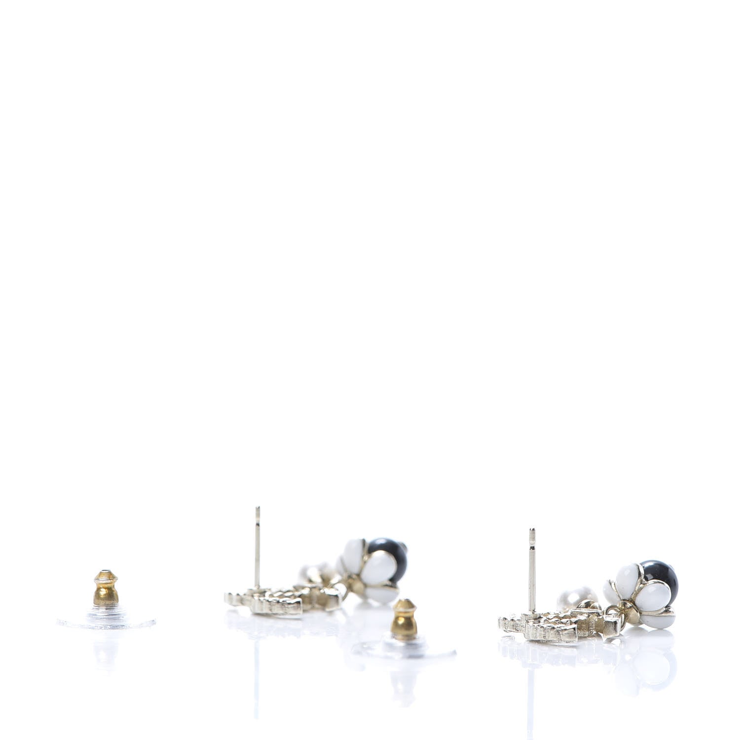 Chanel Crystal Bead Pearl CC Drop Earrings Gold White Black 3 of 5