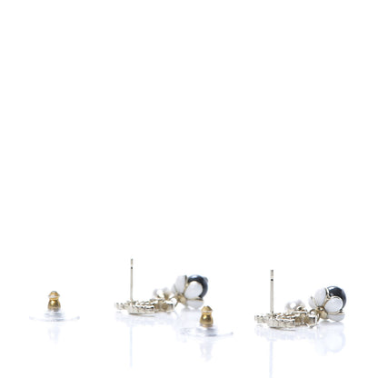 Chanel Crystal Bead Pearl CC Drop Earrings Gold White Black 3 of 5