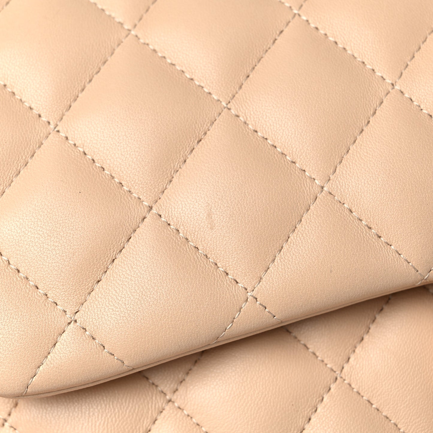 Lambskin Quilted Jumbo Double Flap Beige