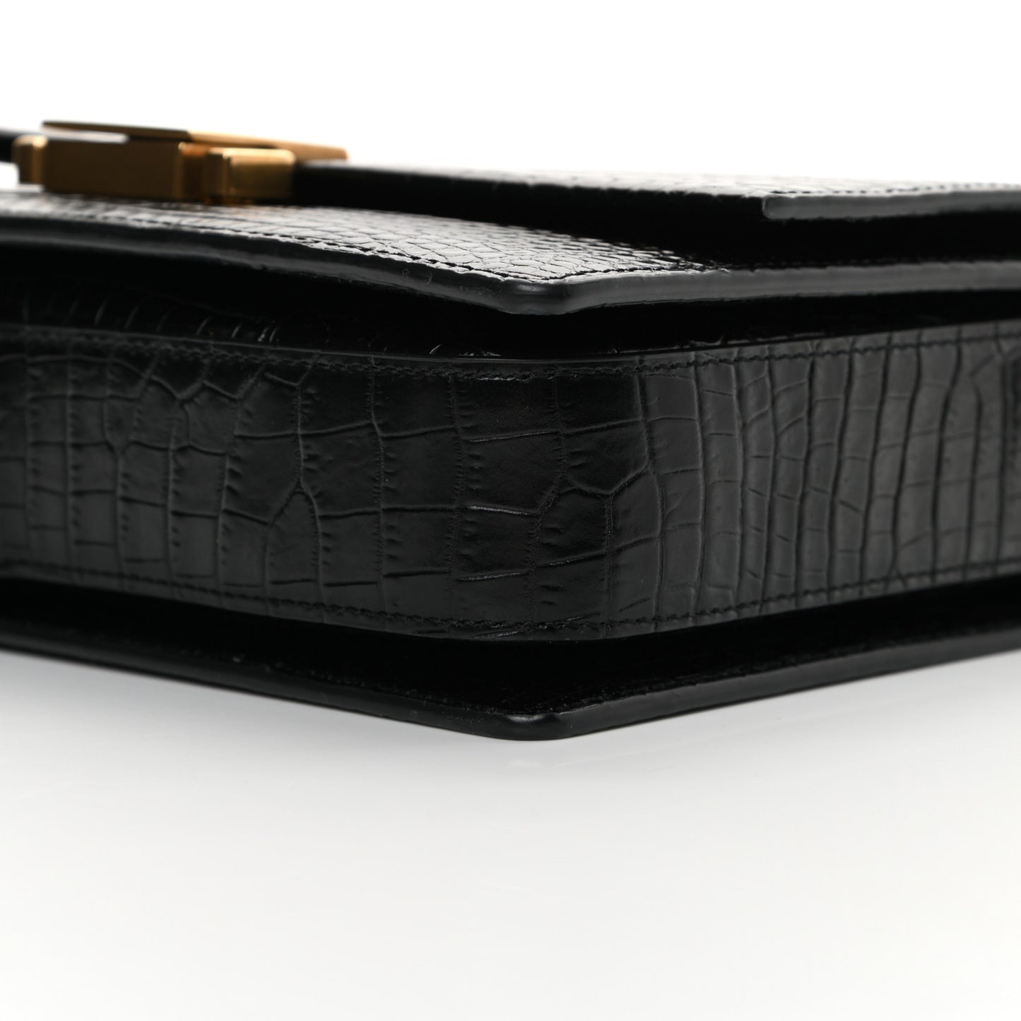 Calfskin Crocodile Embossed Medium Bellechasse Satchel Black