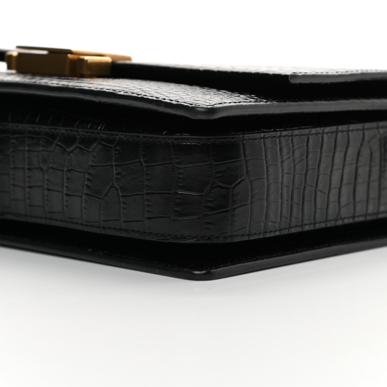 Saint Laurent Calfskin Crocodile Embossed Medium Bellechasse Satchel Black 10 of 12