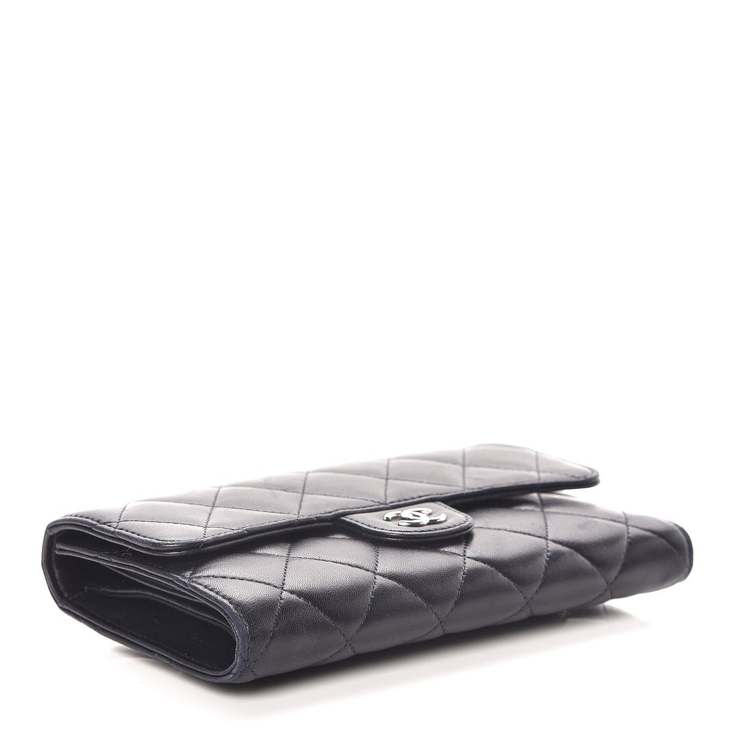 Lambskin Quilted Large Flap Wallet Navy