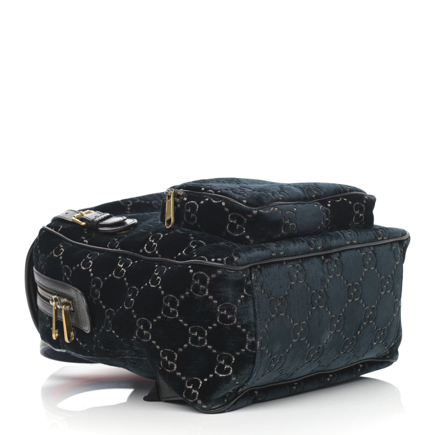 Gucci Velvet GG Monogram Textured Calfskin Web Small Double Buckle Backpack Blue Beige Black 4 of 11