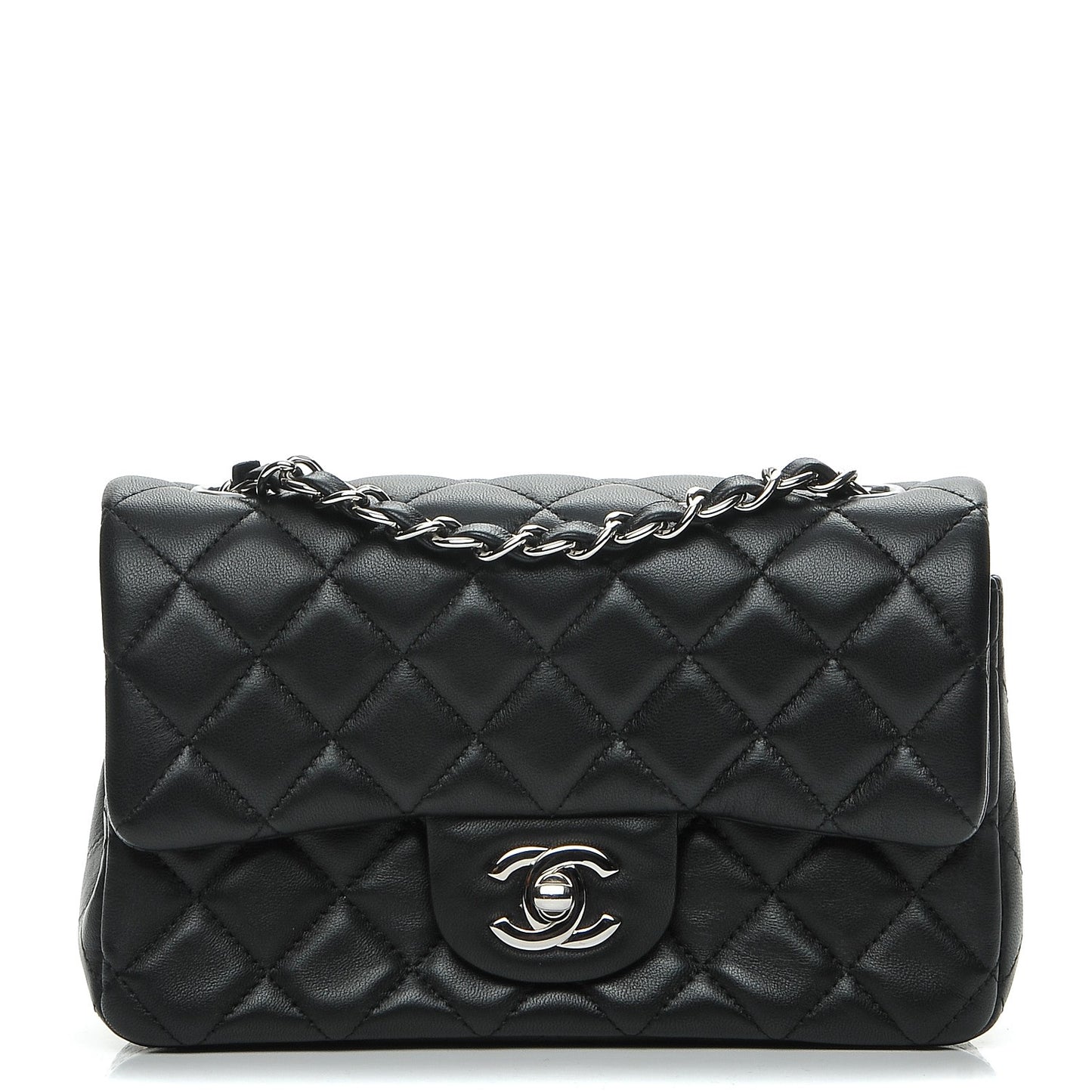 Lambskin Quilted Mini Rectangular Flap Black