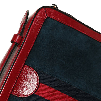 Gucci Suede Calfskin Web Small Ophidia Top Handle Shoulder Bag New Blue Romantic Cherry 14 of 14