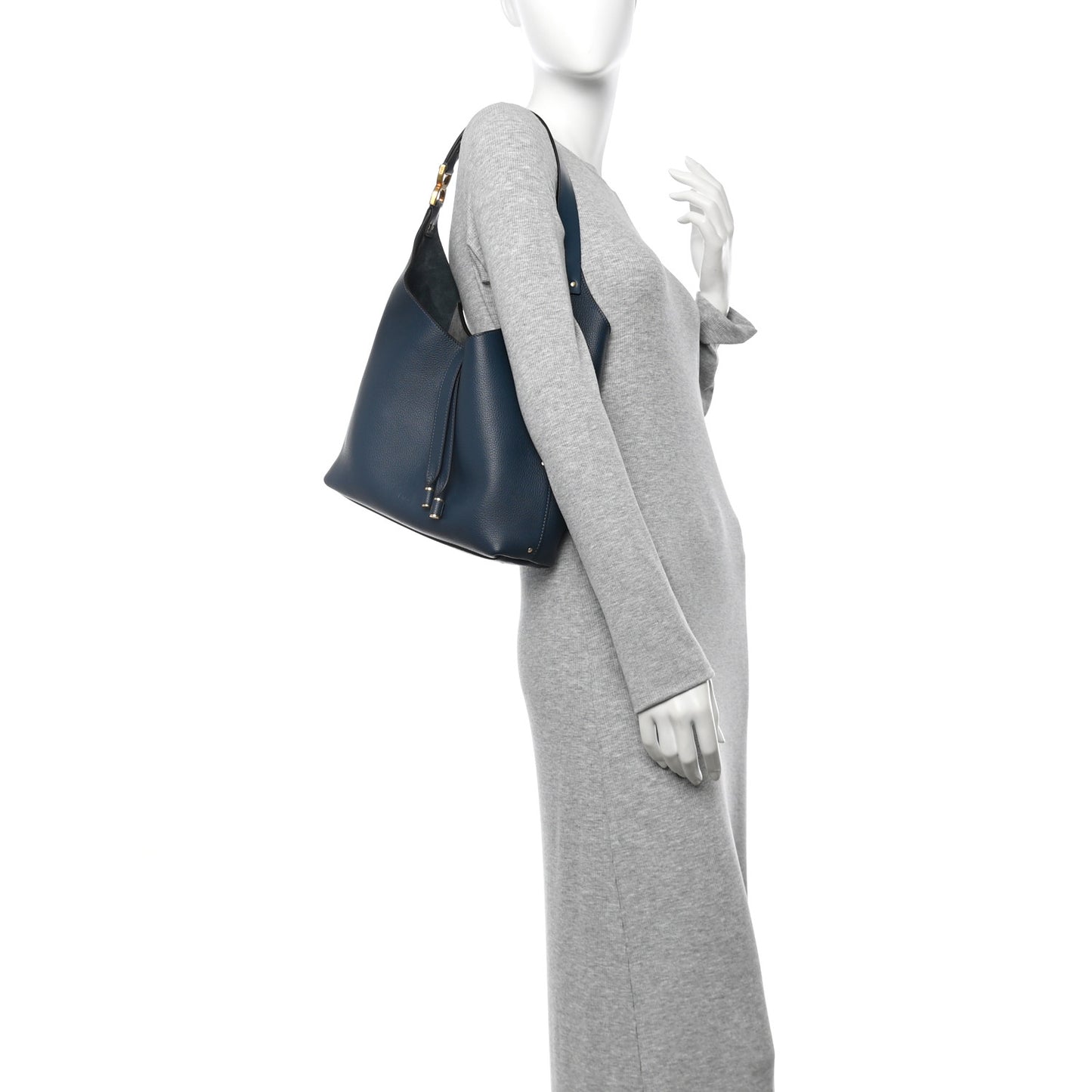 Grained Calfskin Small Marcie Hobo Bag Tapestry Blue