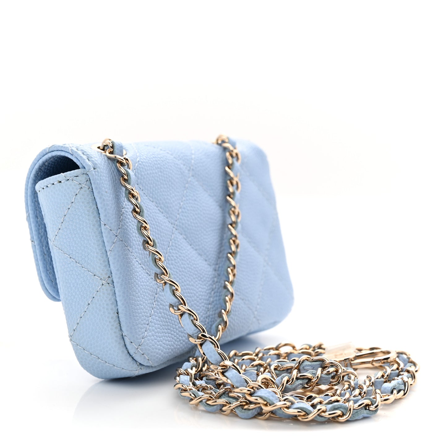 Caviar Quilted Mini Chain Belt Bag Light Blue