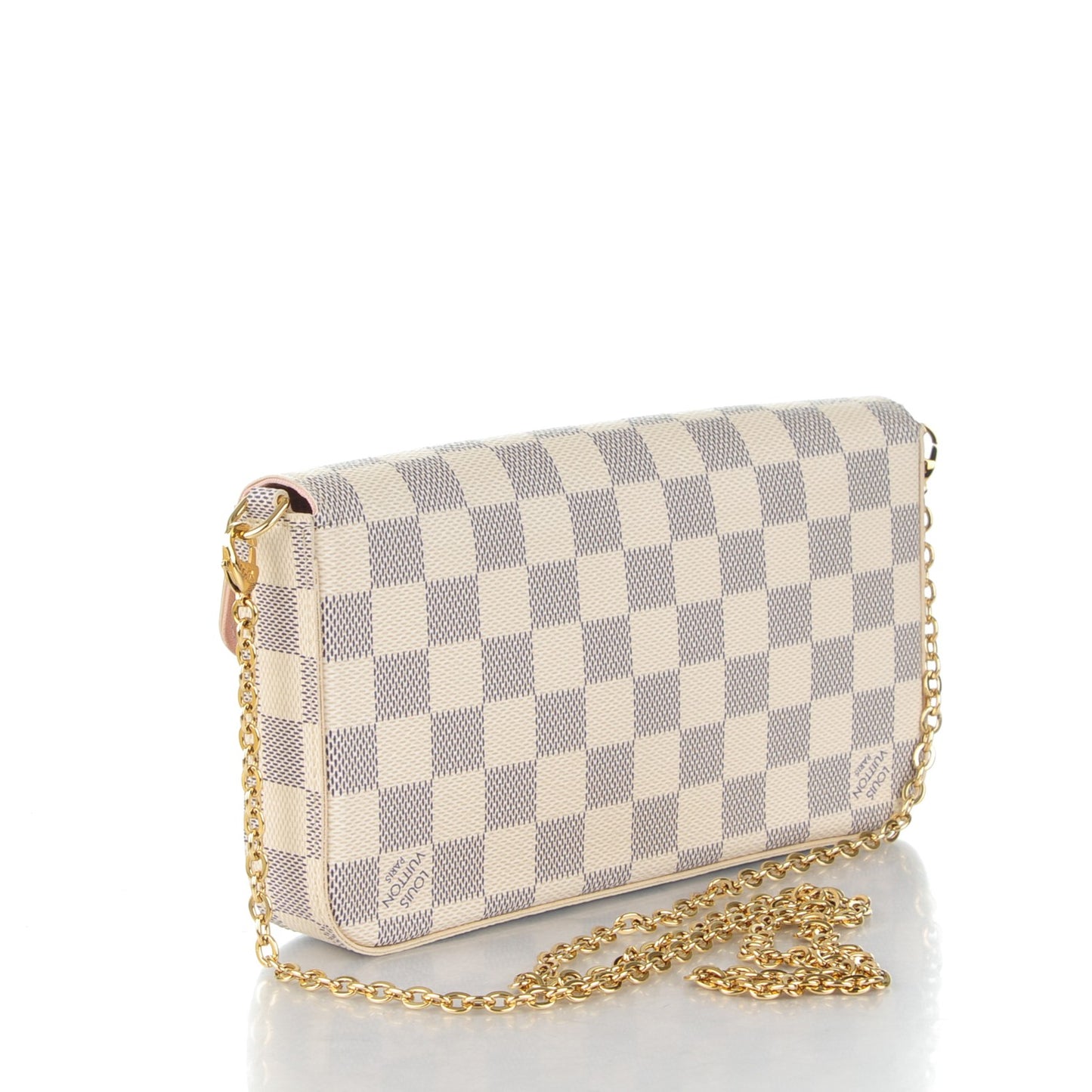 Damier Azur Pochette Felicie Chain Wallet Rose Ballerine