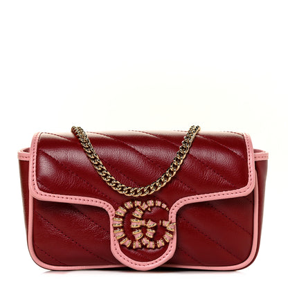 Gucci Azalea Calfskin Enamel Matelasse Diagonal Super Mini Torchon GG Marmont Shoulder Bag New Cherry Red Wild Rose 1 of 10