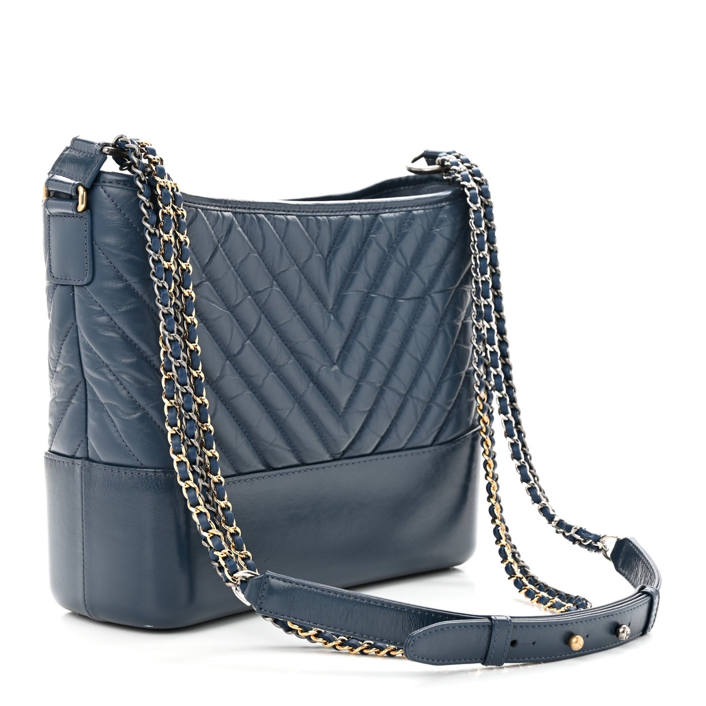 Aged Calfskin Chevron Quilted Medium Gabrielle Hobo Blue
