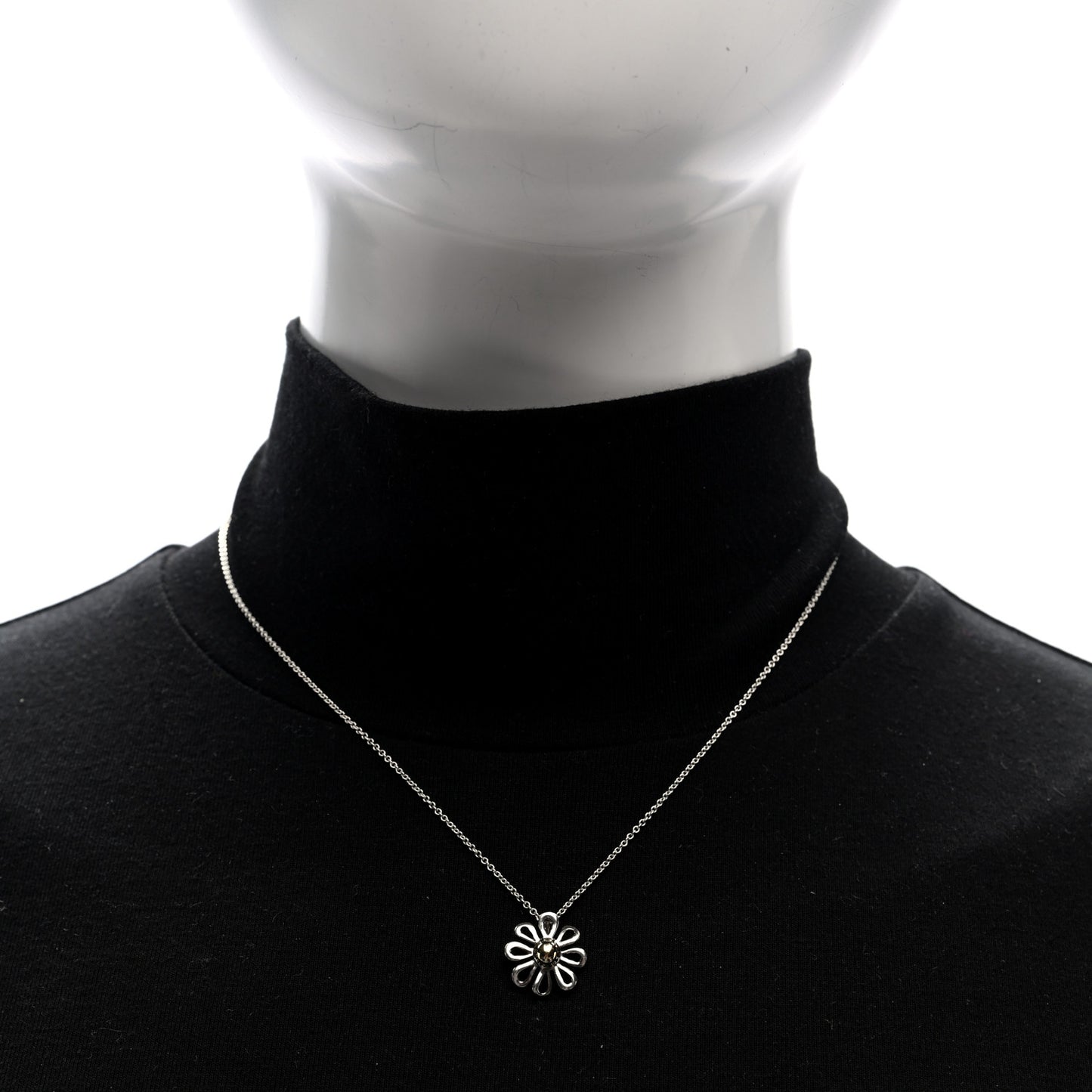 Sterling Silver 18K Yellow Gold Daisy Pendant Necklace