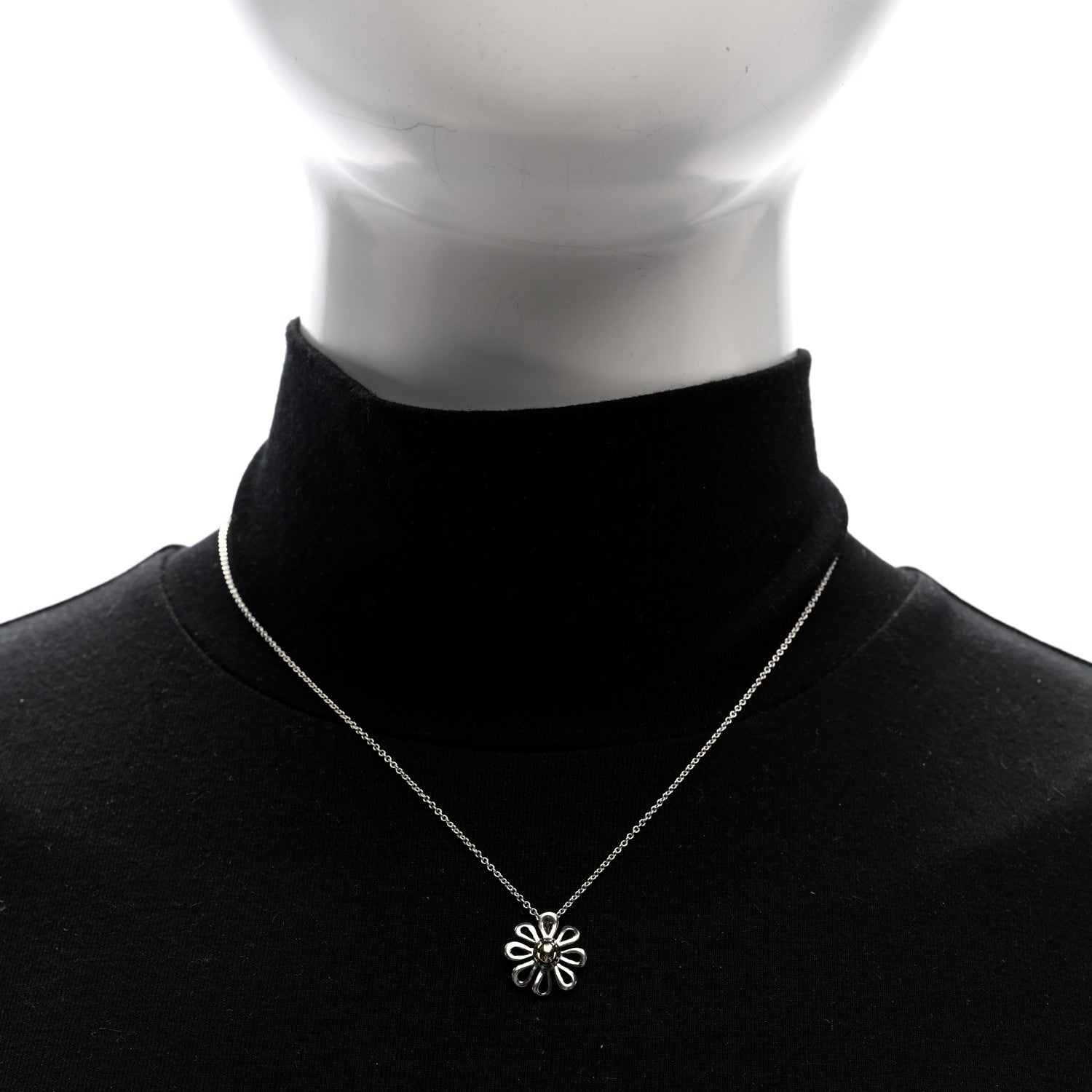 Tiffany Sterling Silver 18K Yellow Gold Daisy Pendant Necklace 2 of 4