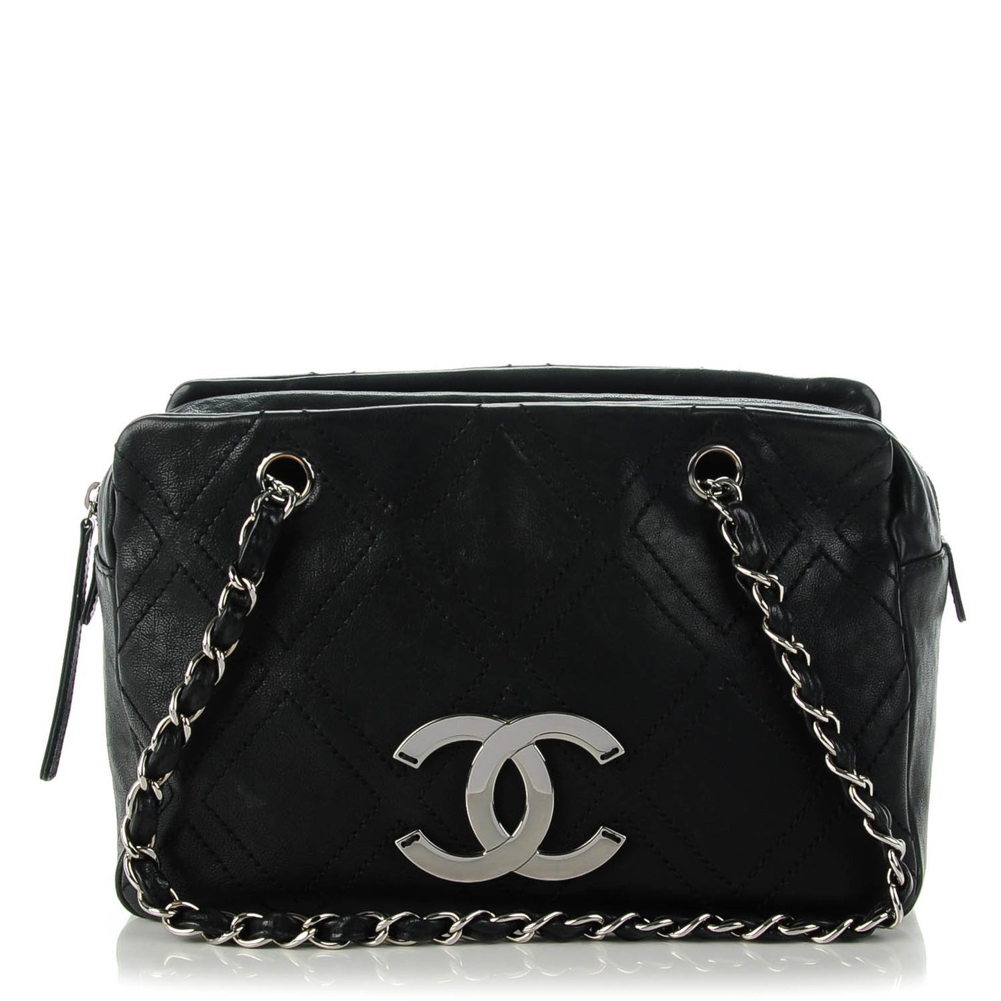 Calfskin Large Diamond Stitch Tote Black