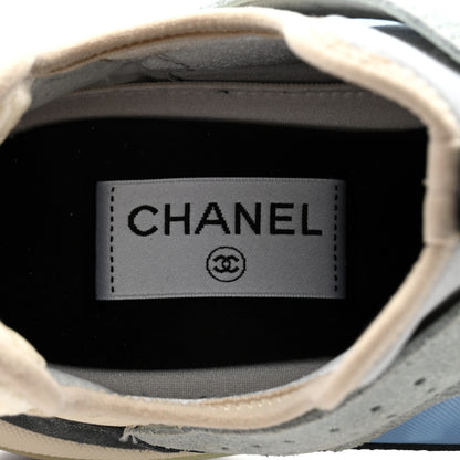 Chanel Fabric Suede Calfskin Mesh Womens CC Sneakers 40 Black Blue Ivory 6 of 8