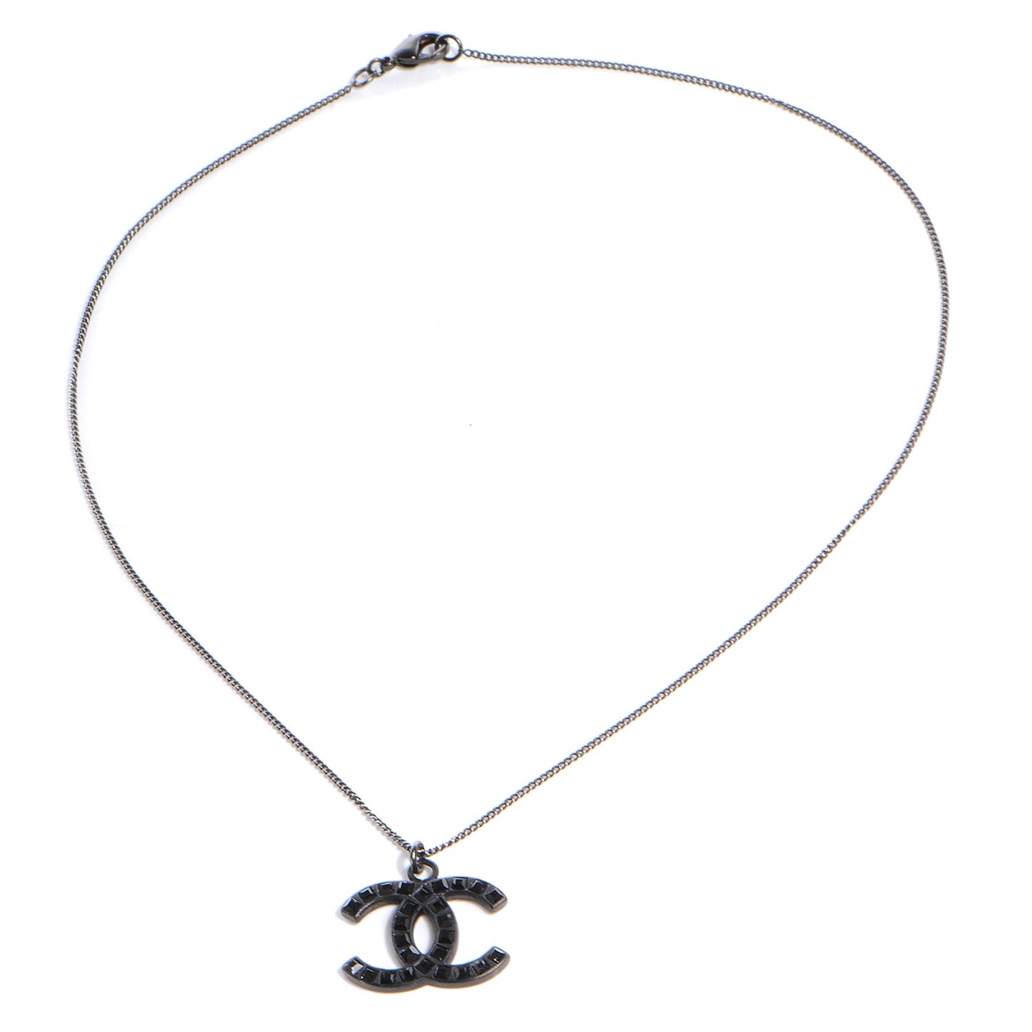 Crystal Baguette CC Necklace Dark Silver Black
