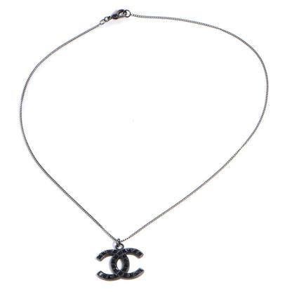 Chanel Crystal Baguette CC Necklace Dark Silver Black 3 of 5