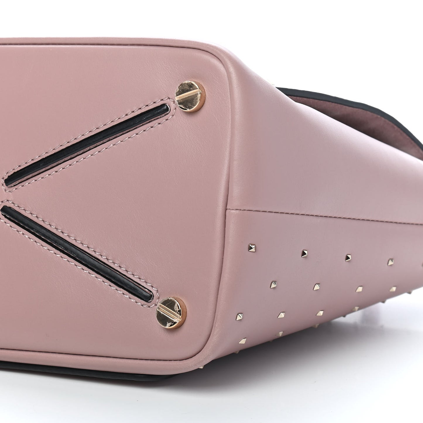 Calfskin Small Rockstud All Over Demilune Double Handle Satchel Lipstick