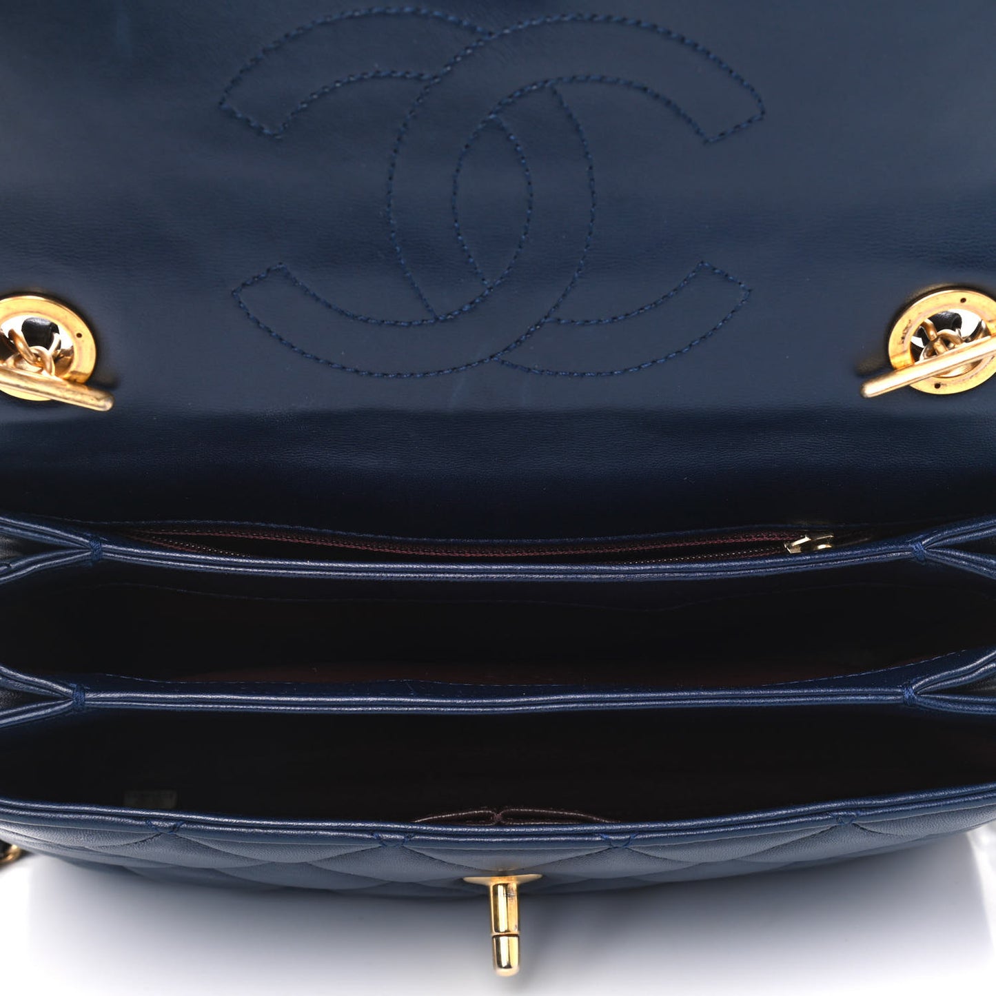 Lambskin Quilted Small Trendy CC Flap Dual Handle Bag Navy