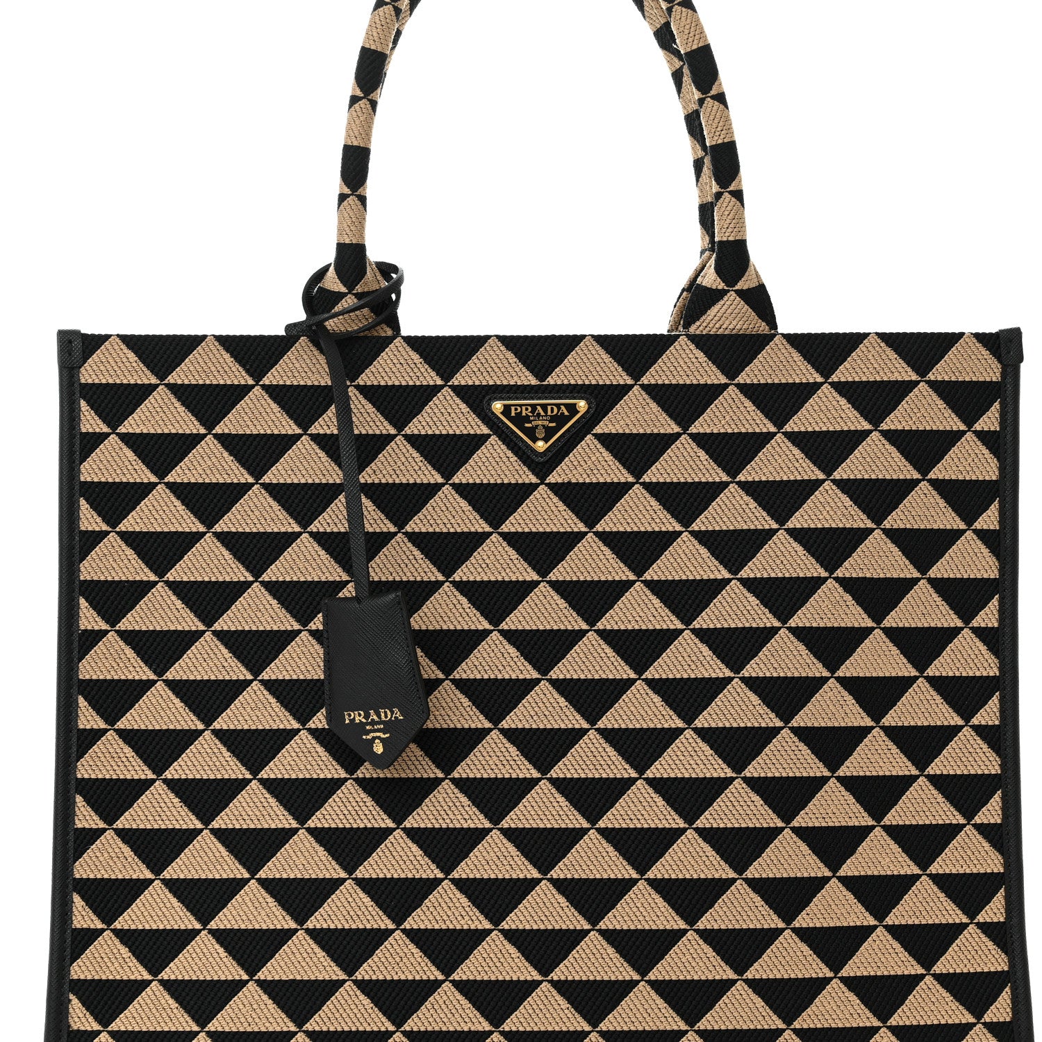 Prada Jacquard Saffiano Triangolo Symbole Embroidered Large Tote Black Corda 7 of 9