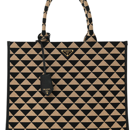 Prada Jacquard Saffiano Triangolo Symbole Embroidered Large Tote Black Corda 7 of 9