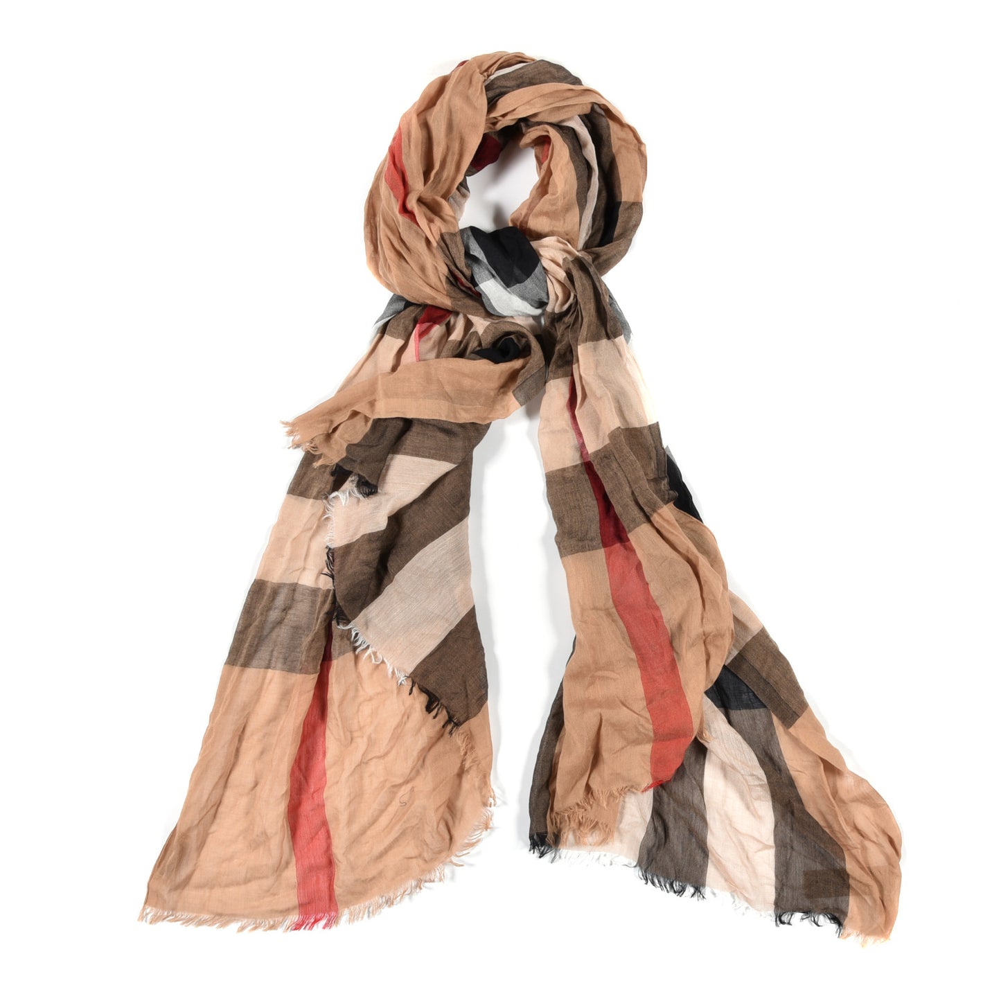 Modal Silk Cashmere Mega Check Lightweight Scarf Camel
