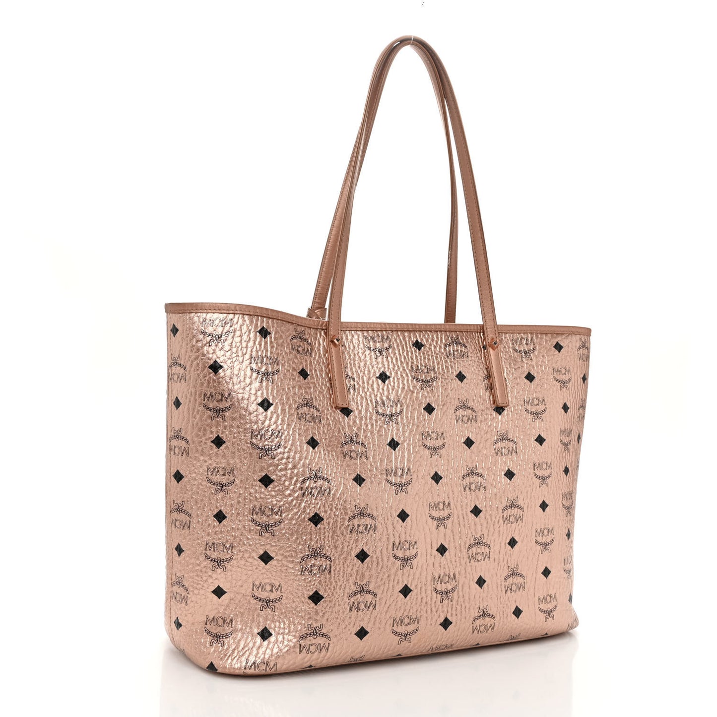 Metallic Visetos Medium Reversible Shopper Tote Champagne Gold