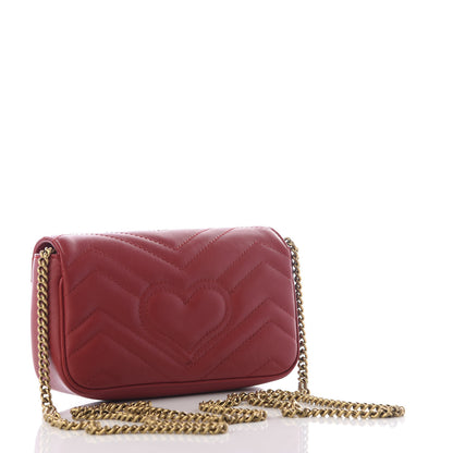 Gucci Calfskin Matelasse Super Mini GG Marmont Shoulder Bag Hibiscus Red 2 of 10