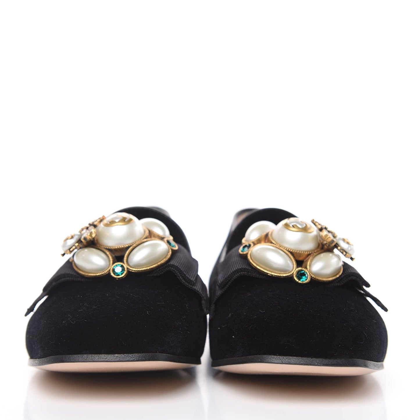 Velvet Etoile Pearl Embellished Loafers 35.5 Black
