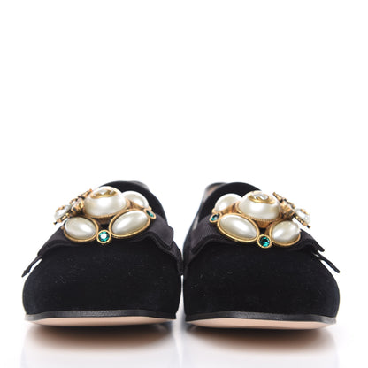 Gucci Velvet Etoile Pearl Embellished Loafers 35.5 Black 2 of 10