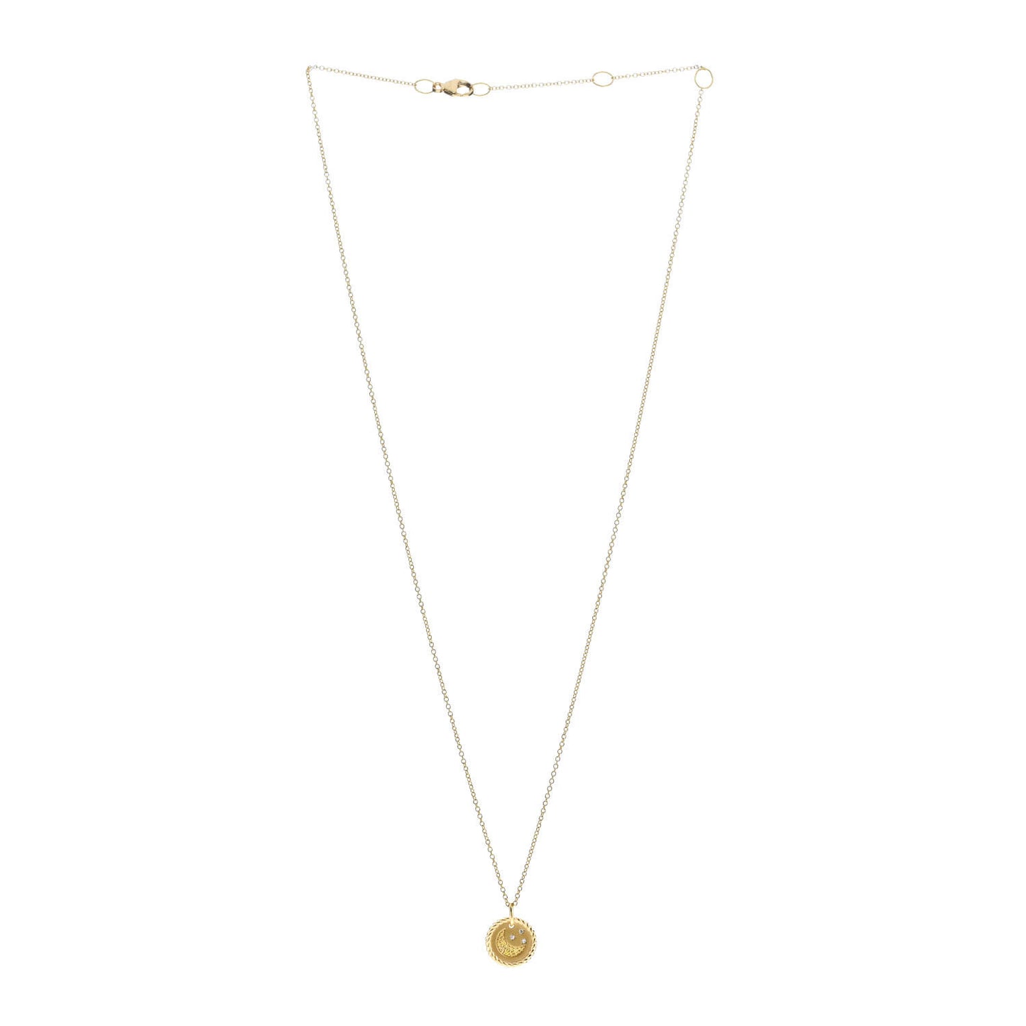 18K Yellow Gold Diamond Yellow Sapphire Cable Collectibles Moon and Stars Pendant Necklace
