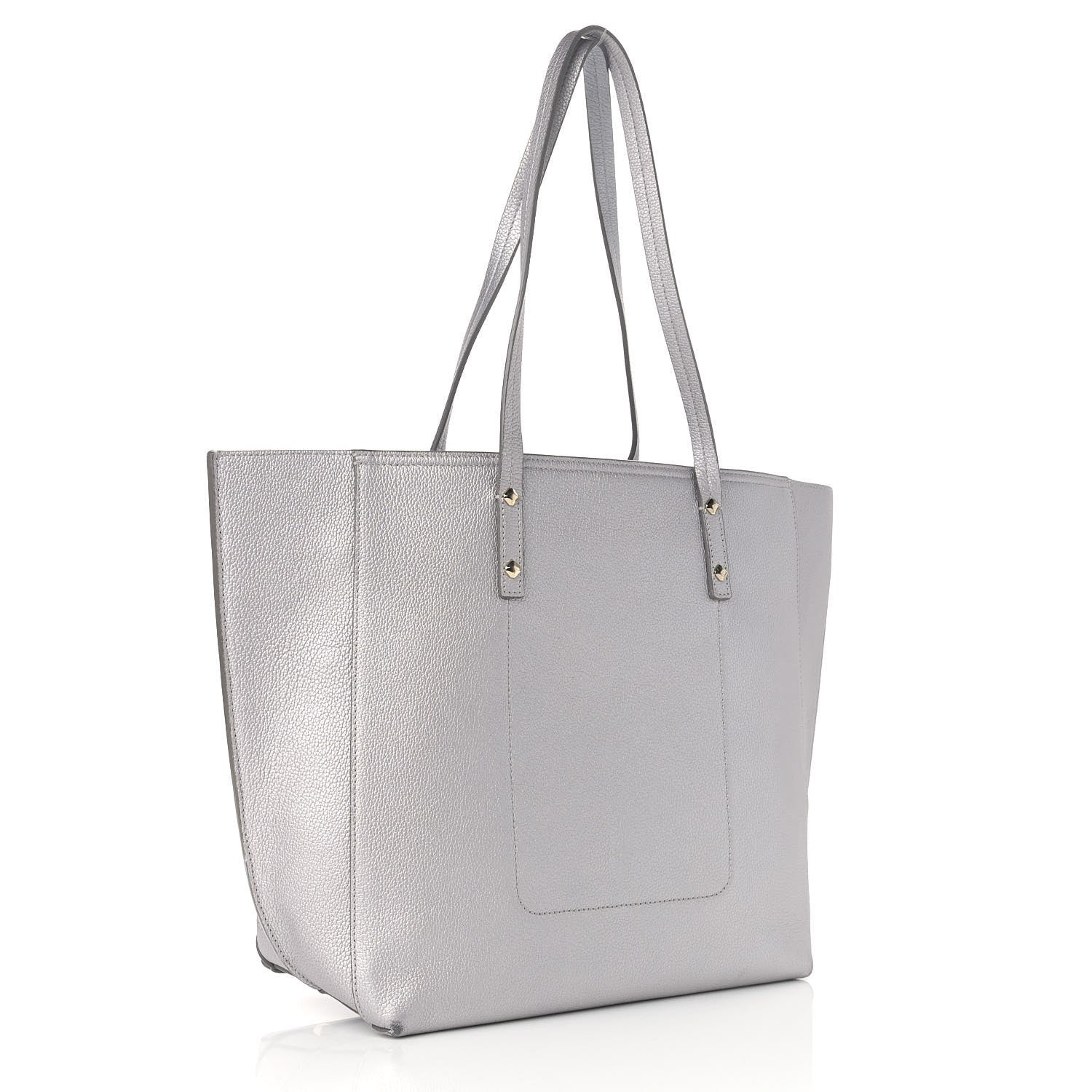MCM Metallic Grained Calfskin Medium Top Zip Tote Spike Silver 3 of 13
