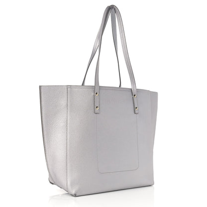 MCM Metallic Grained Calfskin Medium Top Zip Tote Spike Silver 3 of 13