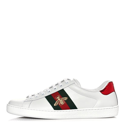 Gucci Miro Soft Calfskin Laminated Ayers Web Bee Embroidered Mens Ace Sneakers 8 White Red Flame Green 1 of 8