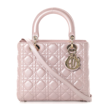 Christian Dior Pearly Lambskin Cannage Medium Lady Dior Lotus 1 of 16