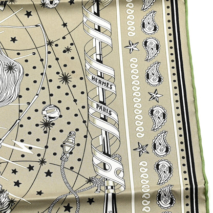 Hermes Silk Chorus Stellarum Bandana Scarf 55 Vert Argile White Black 2 of 5