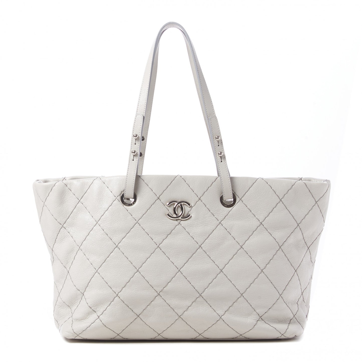Glazed Calfskin Large On The Road Tote Light Grey