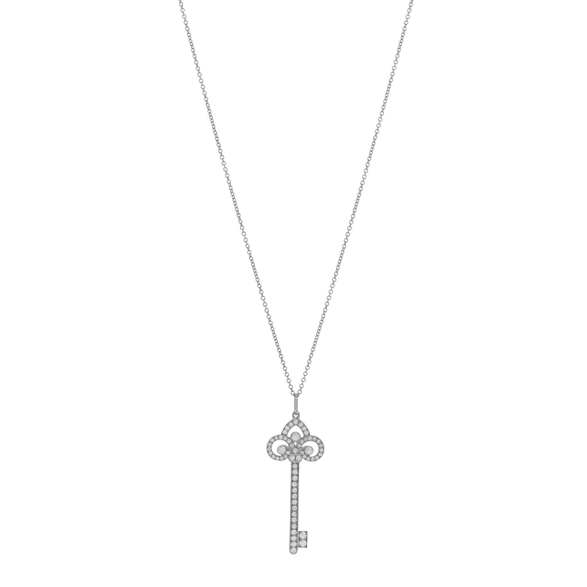 Tiffany Platinum Diamond .41ct Fleur De Lis Key Pendant Necklace 1 of 5