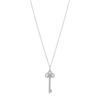 Tiffany Platinum Diamond .41ct Fleur De Lis Key Pendant Necklace 1 of 5
