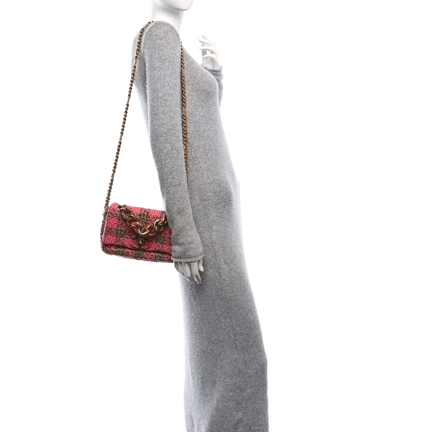 Chanel Wool Tweed Quilted Small Elegant Chain Flap Pink Brown 2 of 10