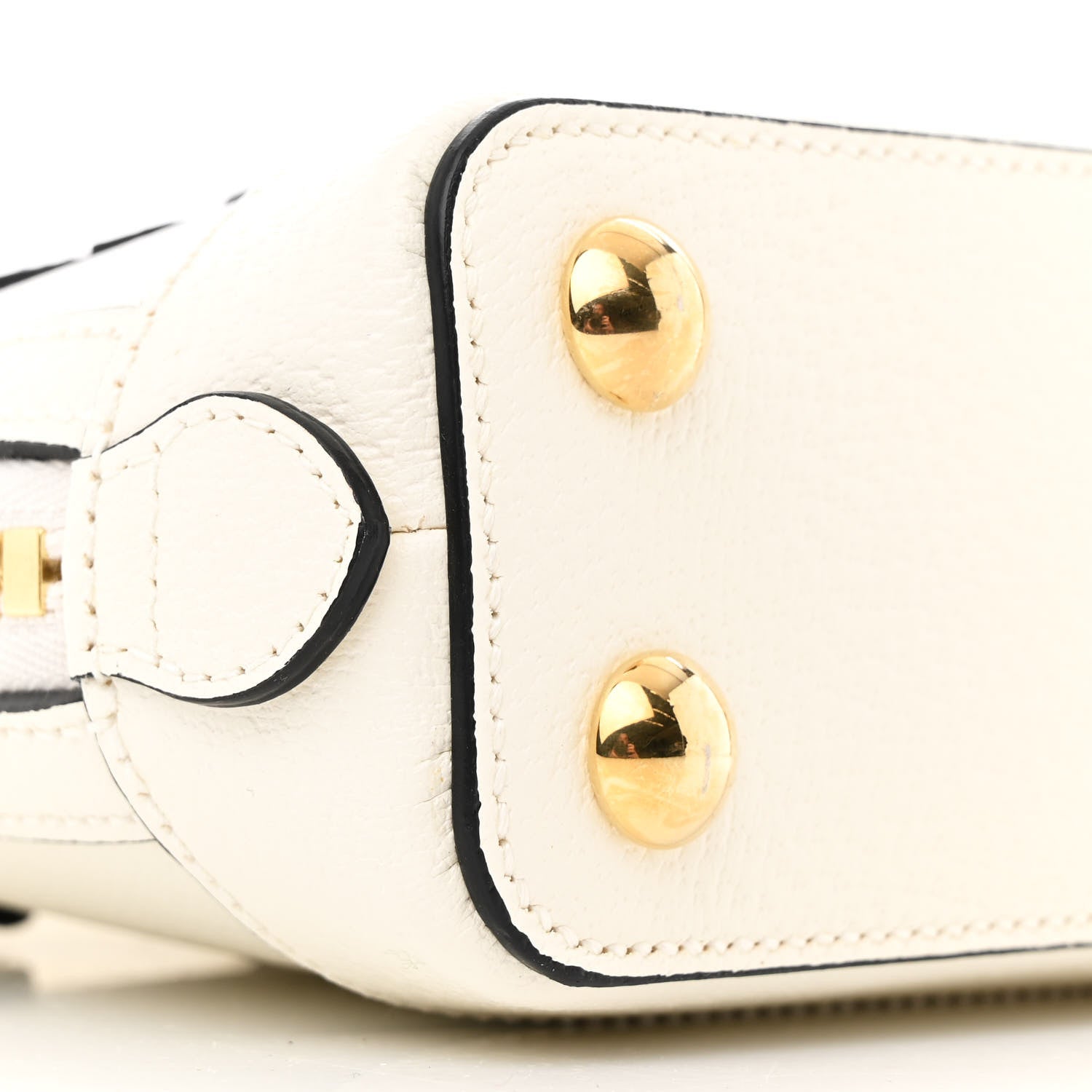 Gucci X ADIDAS Textured Dollar Calfskin Web Trefoil Mini Horsebit 1955 Top Handle Bag Off White Black 9 of 10