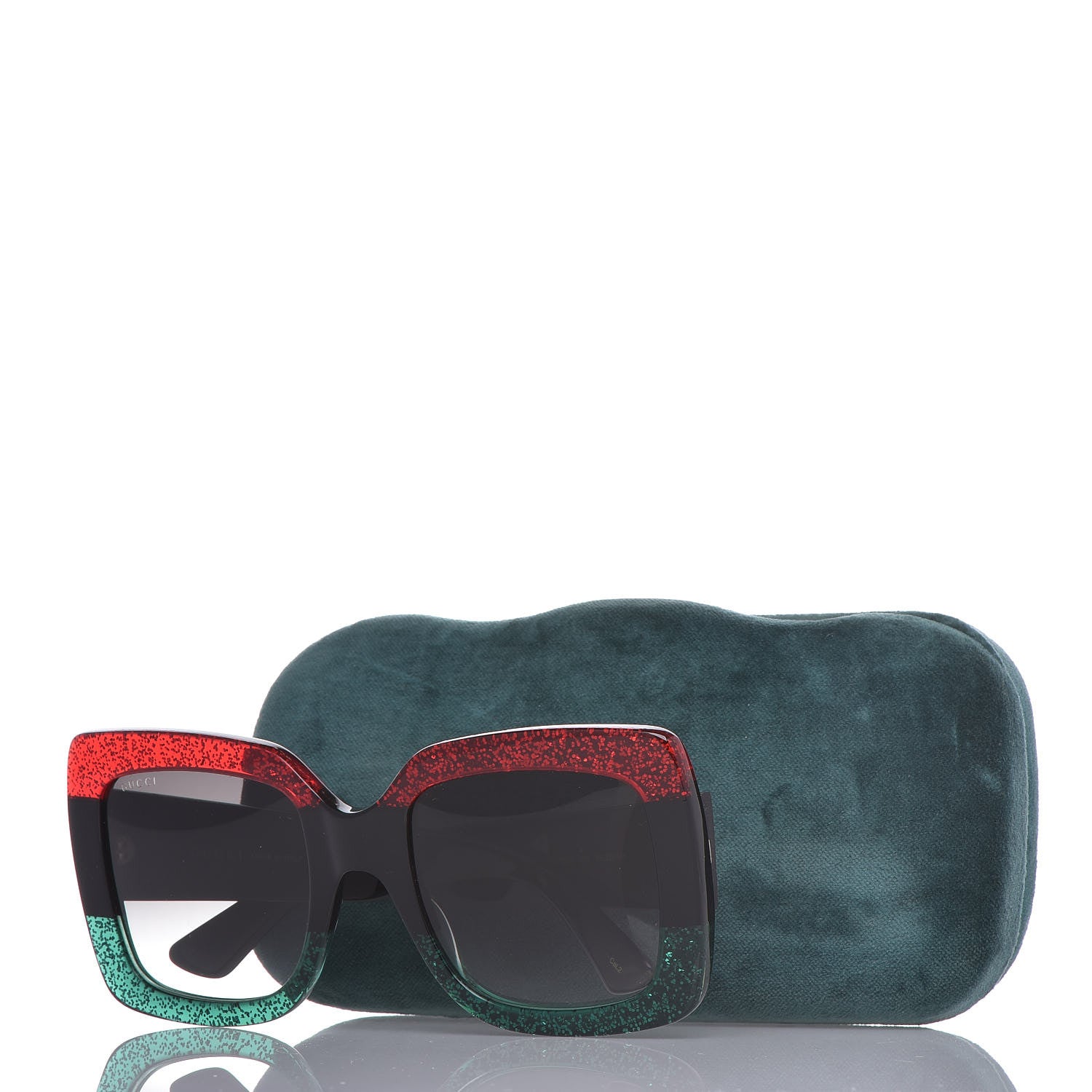 Gucci Square Frame GG0083S Sunglasses Glitter Red Black Green 7 of 7