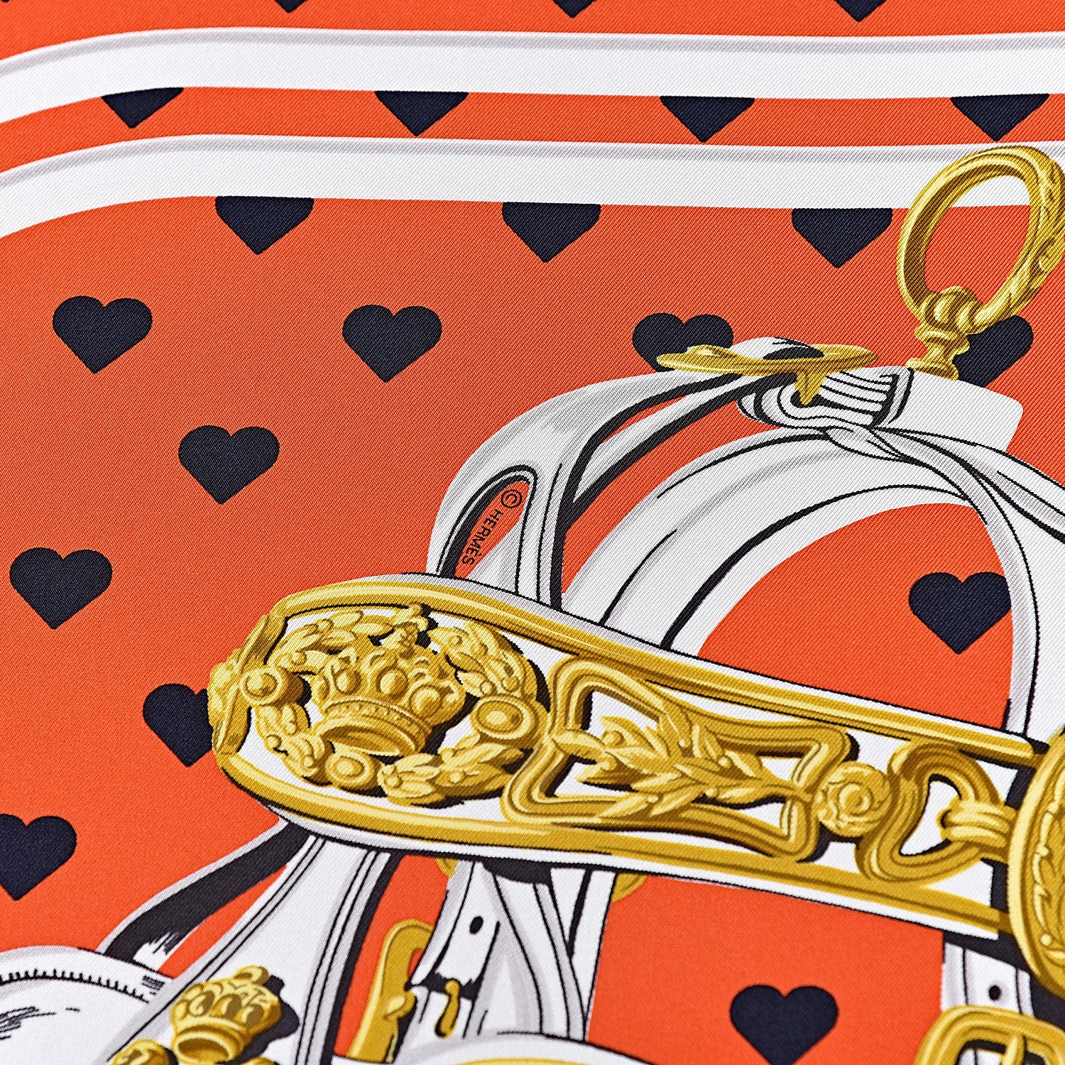 Hermes Silk Brides De Gala Love Scarf 90 Orange Marine White 4 of 5